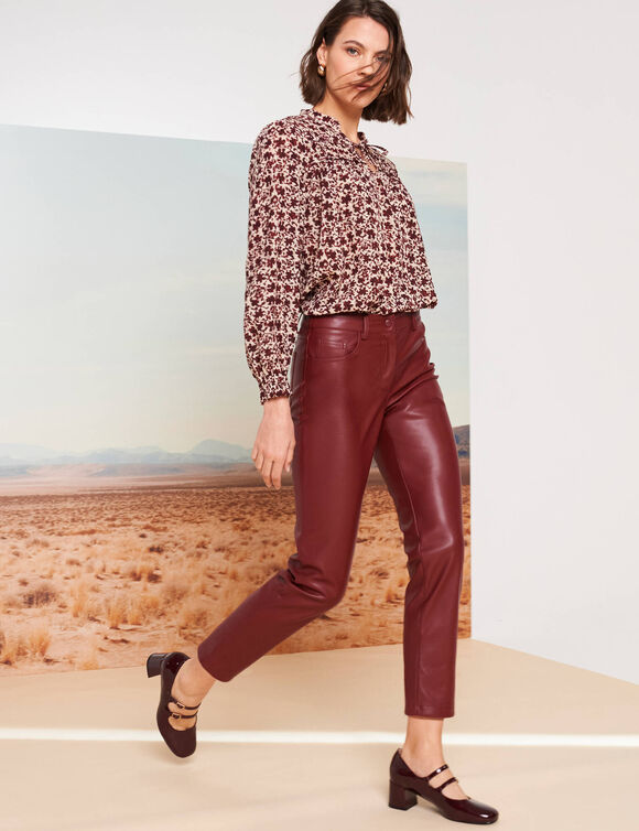 Blouse imprimée, détails nouettes (beige / bordeaux) Blouse imprimée, détails nouettes (beige / bordeaux)